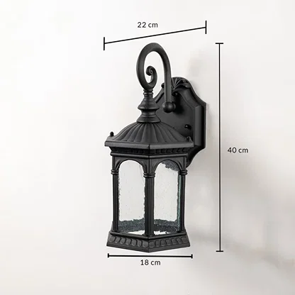 Outdoor wall light dimensions 40 cm height 22 cm depth 18 cm width displayed on white background with measurement labels.