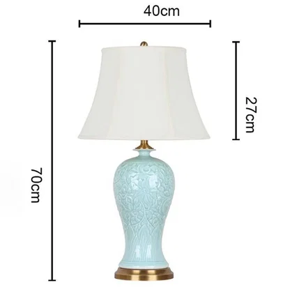 Pastel blue ceramic table lamp 70 cm tall and 40 cm wide featuring gold base and white shade ideal for premium home lighting decor.
