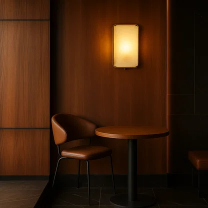 Modern alabaster and metal wall lamp designed for stylish ambient lighting perfect for hallways bedrooms or luxury living room decor.