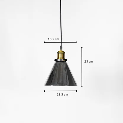 Smoked glass cone pendant light measuring 10.5 cm width and 23 cm height crafted for stylish ceiling lighting decor.