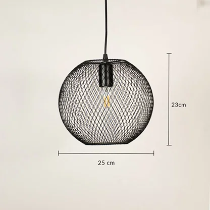 Black metal mesh pendant light measuring 23 cm height and 25 cm width for modern ceiling lighting in homes.