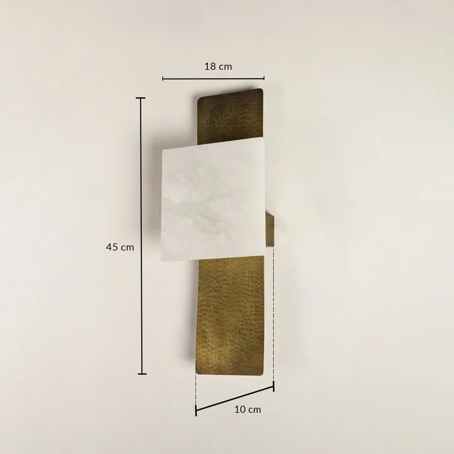 Designer marble wall lamp measuring 45 cm in height and 18 cm in width ideal for luxury interior lighting and decorative walls.