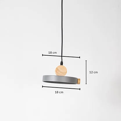 Gray metal pendant light measuring 18 cm width and 12 cm height crafted for stylish ceiling lighting decor.