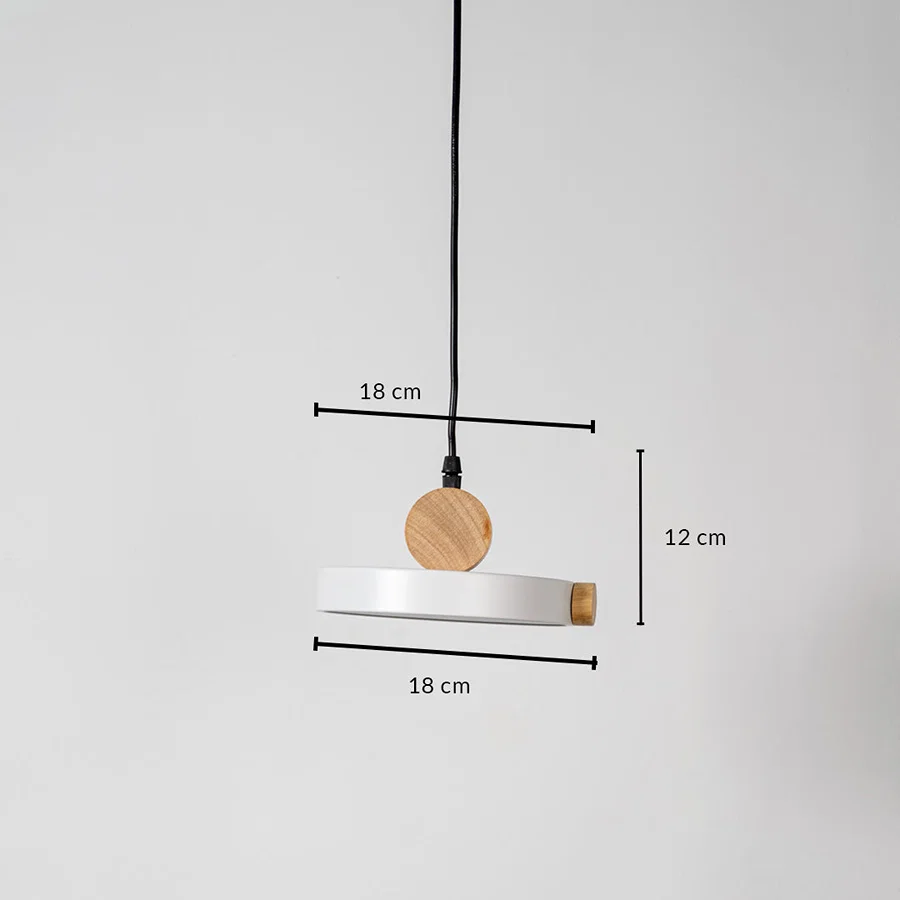 White metal pendant light measuring 18 cm width and 12 cm height crafted for stylish ceiling lighting decor.