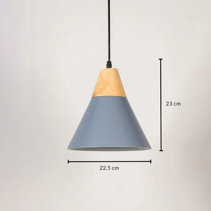 Blue metal pendant light measuring 22.5 cm width and 23 cm height crafted for stylish ceiling lighting decor.