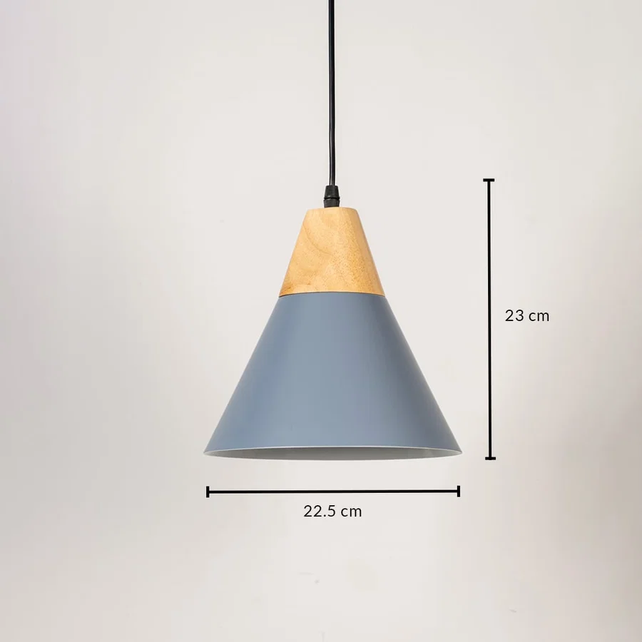 Blue metal pendant light measuring 22.5 cm width and 23 cm height crafted for stylish ceiling lighting decor.