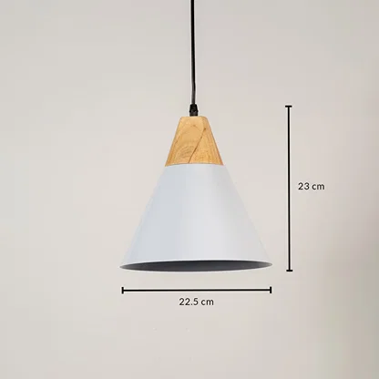 White metal pendant light measuring 22.5 cm width and 23 cm height crafted for stylish ceiling lighting decor.