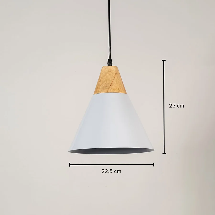 White metal pendant light measuring 22.5 cm width and 23 cm height crafted for stylish ceiling lighting decor.