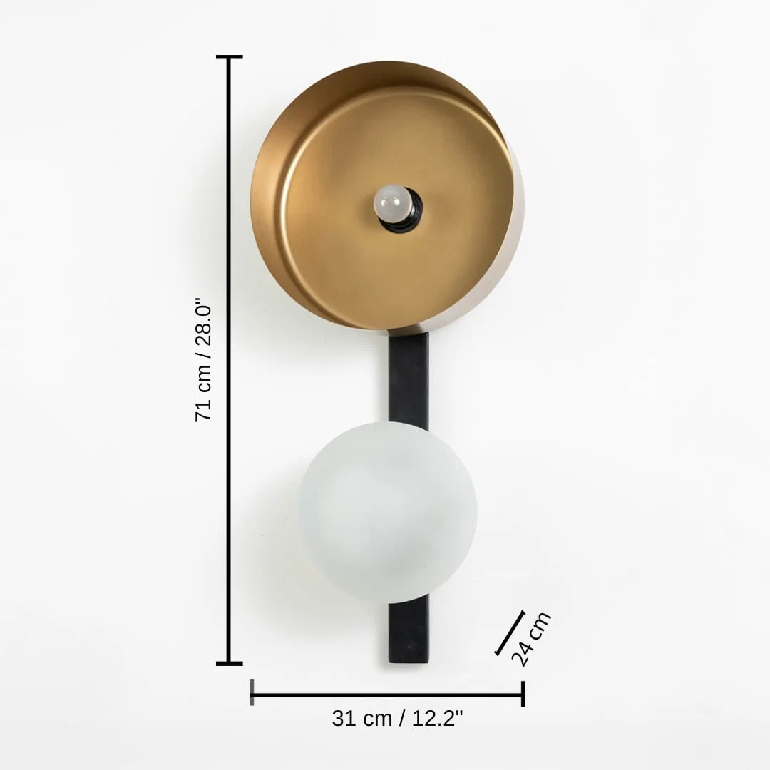 Coro 2-Light Aball Metal Wall Light, base 71 x 31 x 24 cm (28.0 x 12.2 x 9.4 inches), canopy 12 x 12 cm (4.7 x 4.7 inches) dimensions