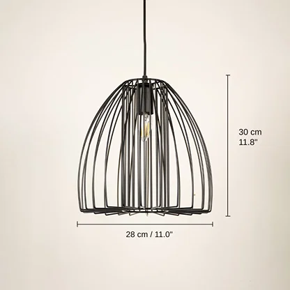 Black metal cage pendant light, 30 x 28 x 28 cm (11.8 x 11.0 x 11.0 inches) dimensions