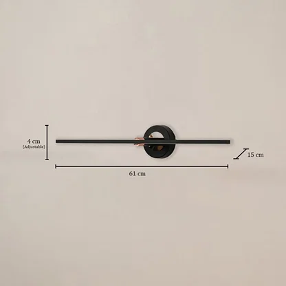 Black metal picture light measuring 61 cm wide and 13 cm deep ideal for modern artwork mirror and gallery lighting.