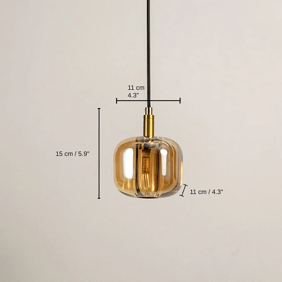 Cubie Globe Pendant Light - Amber, 15 x 11 x 11 cm (5.9 x 4.3 x 4.3 inches) dimensions