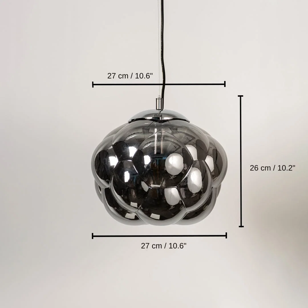 Smoked glass bubble pendant light, 26 x 27 x 27 cm (10.2 x 10.6 x 10.6 inches) dimensions