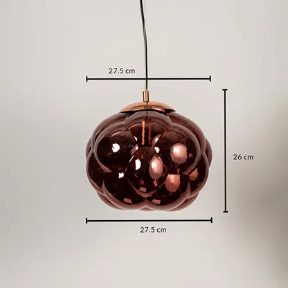 Copper glass pendant light measuring 27.5 cm width and 26 cm height crafted for luxurious ceiling lighting decor.