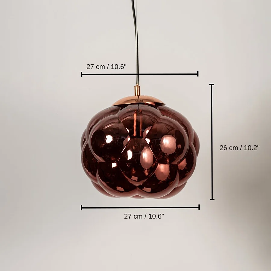 Copper glass pendant light, 27 x 27 x 26 cm (10.6 x 10.6 x 10.2 inches) dimensions