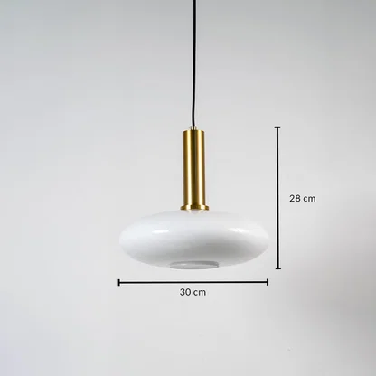 White glass pendant light measuring 30 cm width and 28 cm height crafted for sophisticated ceiling lighting decor.