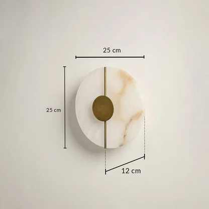 Marble gold wall light with 25 cm height 25 cm width and 12 cm depth for modern decor spaces.