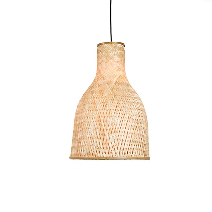 Tall woven rattan pendant light with tapered shape natural hanging lamp for living room bedroom boho decor lighting.

