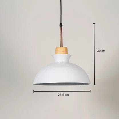 White metal pendant light measuring 28.5 cm width and 30 cm height crafted for stylish ceiling lighting decor.