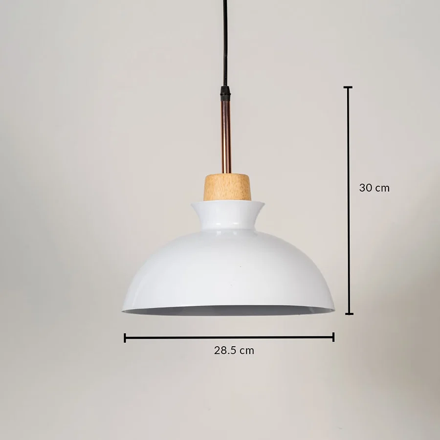 White metal pendant light measuring 28.5 cm width and 30 cm height crafted for stylish ceiling lighting decor.