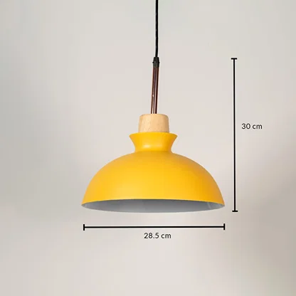 Yellow metal pendant light measuring 28.5 cm width and 30 cm height crafted for stylish ceiling lighting decor.