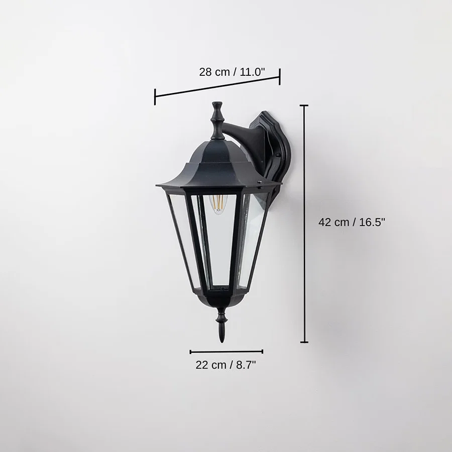 Down Facing Outdoor Wall Light - Large, 42 x 22 x 28 cm (16.5 x 8.7 x 11.0 inches) dimensions