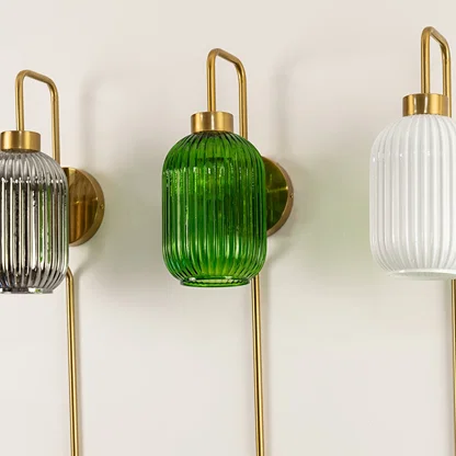 Modern ribbed glass wall lights in grey green and white finish for luxury hallway and decor styling spaces.