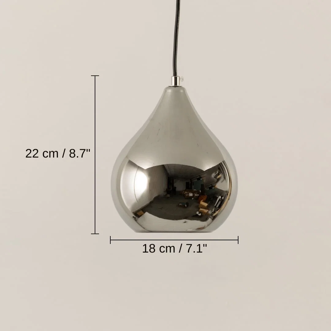 Silver chrome metal pendant light, 22 x 18 x 18 cm (8.7 x 7.1 x 7.1 inches) dimensions