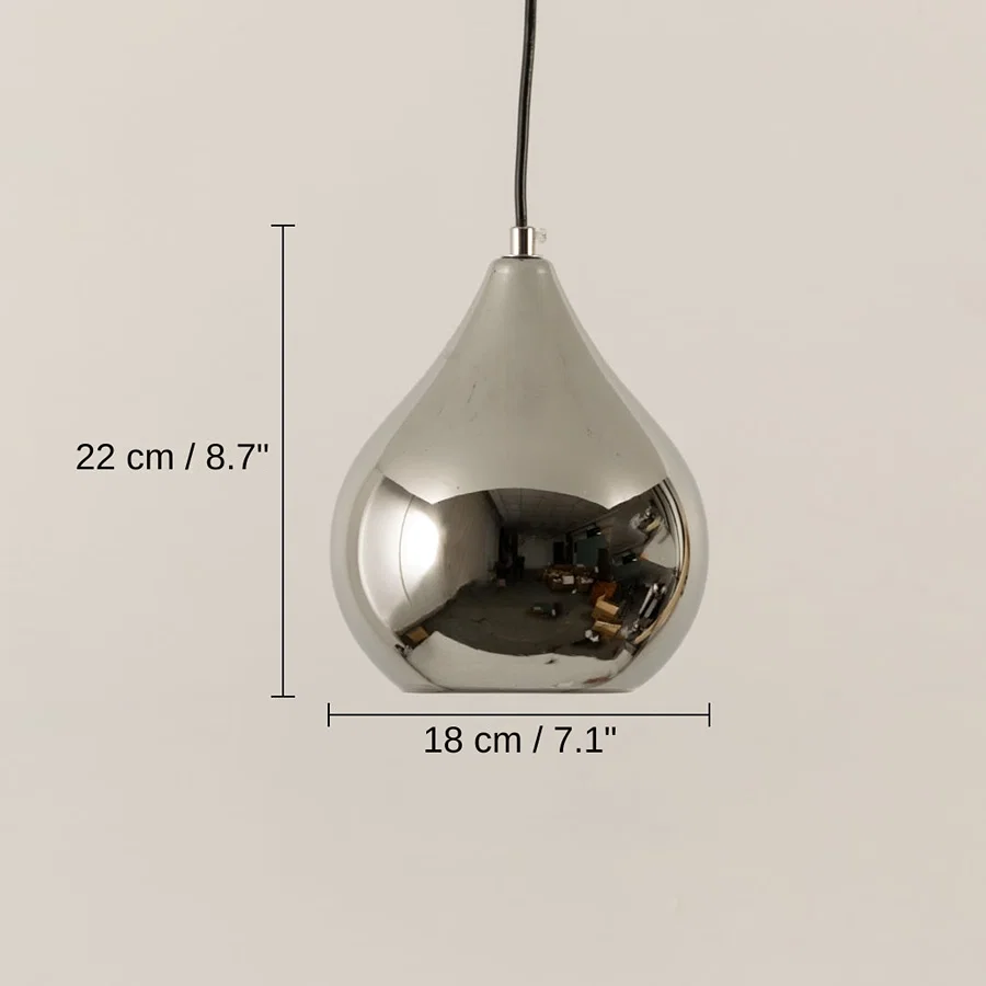 Silver chrome metal pendant light, 22 x 18 x 18 cm (8.7 x 7.1 x 7.1 inches) dimensions