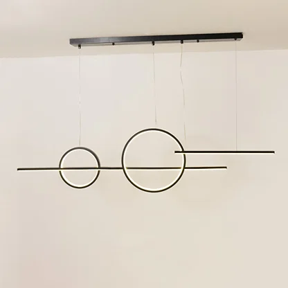 Black metal geometric ring pendant light with minimalist circular design crafted for elegant modern ceiling lighting.