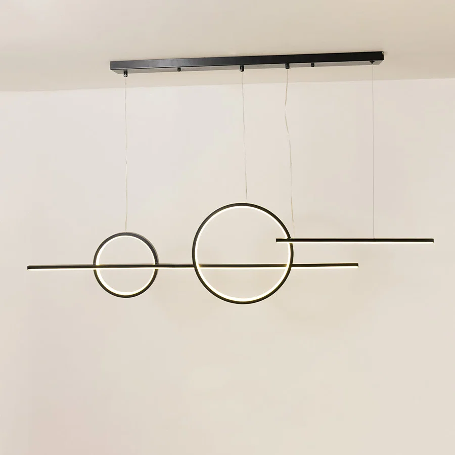 Black metal geometric ring pendant light with minimalist circular design crafted for elegant modern ceiling lighting.