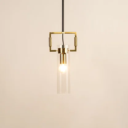 Modern gold metal pendant light with clear glass rods for stylish dining room and luxury home decor styling.
