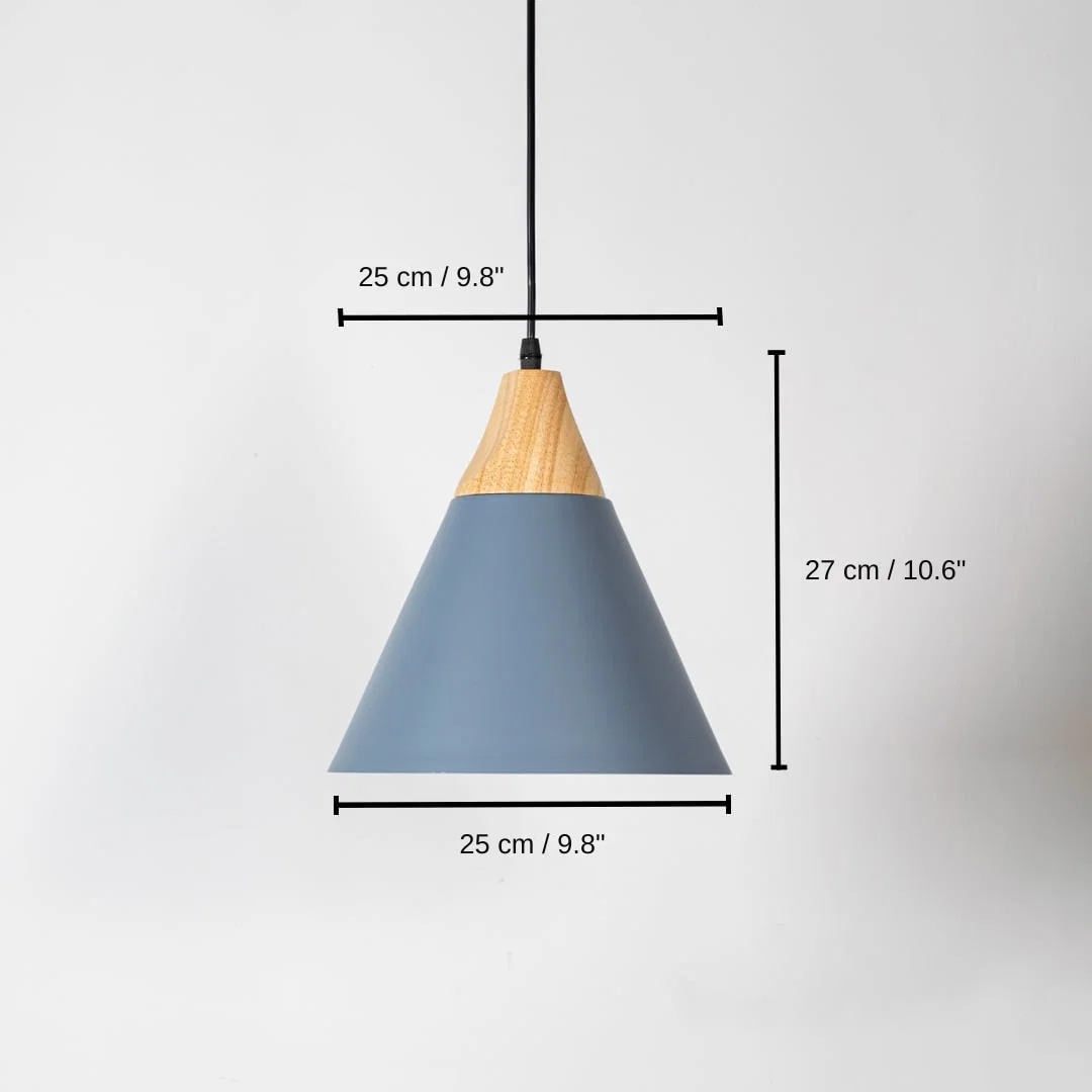 Blue metal pendant light, 27 x 25 x 25 cm (10.6 x 9.8 x 9.8 inches) dimensions