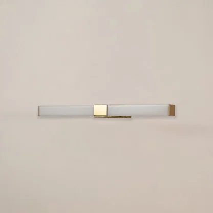 White and gold picture light with light off on white background perfect for art walls living rooms and contemporary home decor.
