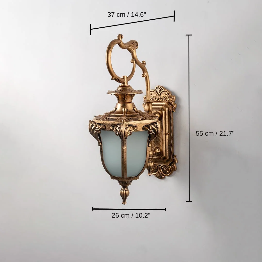 Antique outdoor wall light, 55 x 26 x 37 cm (21.7 x 10.2 x 14.6 inches) dimensions