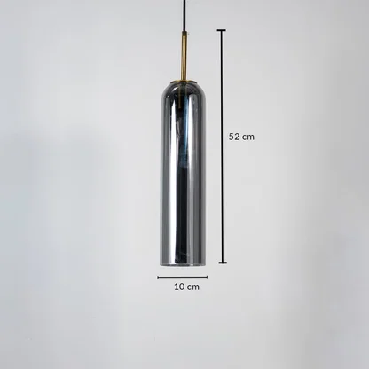 Chrome metal pendant light measuring 10 cm width and 52 cm height crafted for sophisticated ceiling lighting decor.