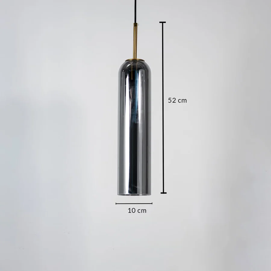 Chrome metal pendant light measuring 10 cm width and 52 cm height crafted for sophisticated ceiling lighting decor.