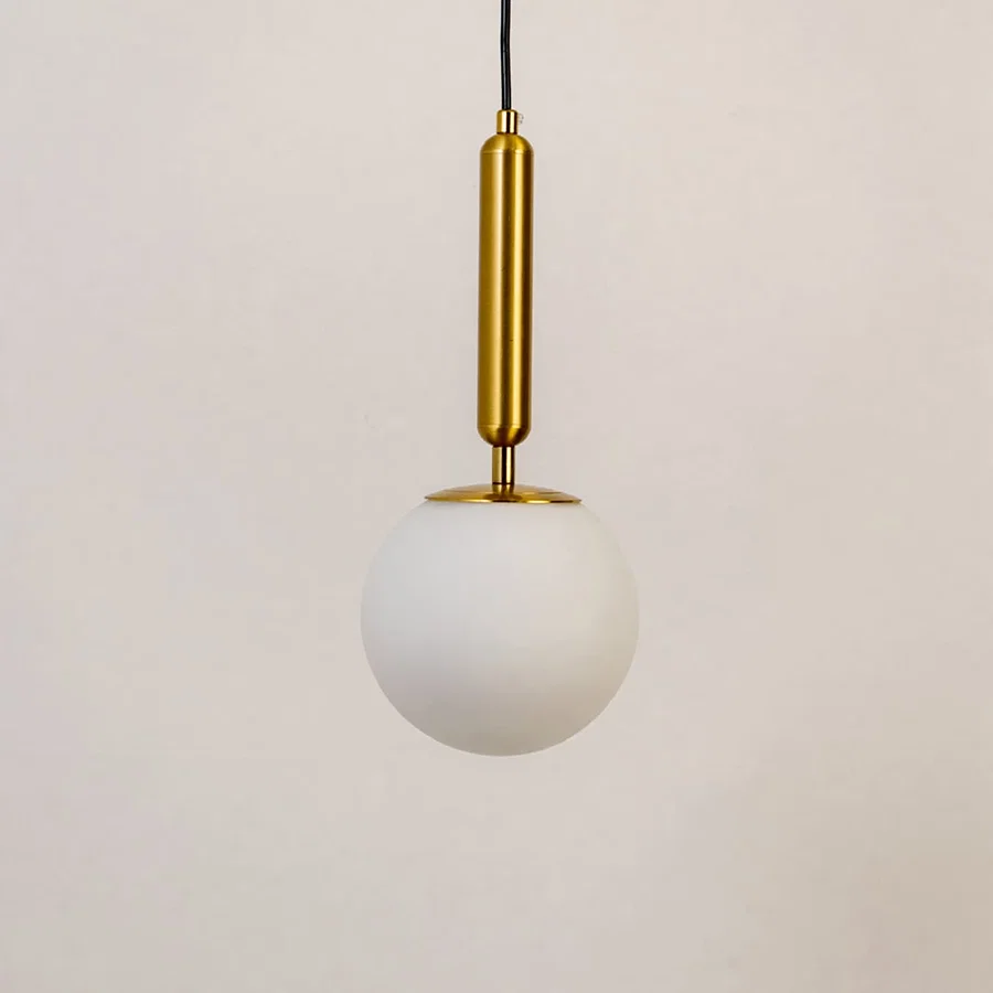 White glass globe pendant light measuring 14 cm width and 33 cm height crafted for sophisticated ceiling lighting decor.