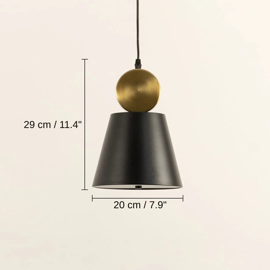 Black metal and gold sphere pendant light, 29 x 20 x 20 cm (11.4 x 7.9 x 7.9 inches) dimensions