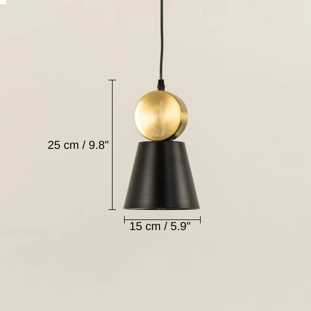 Black metal and gold sphere pendant light, 25 x 15 x 15 cm (9.8 x 5.9 x 5.9 inches) dimensions