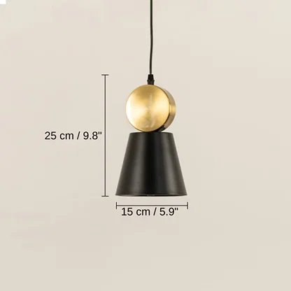 Black metal and gold sphere pendant light, 25 x 15 x 15 cm (9.8 x 5.9 x 5.9 inches) dimensions