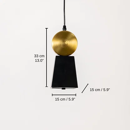 Black metal and gold sphere pendant light, base 33 x 15 x 15 cm (13.0 x 5.9 x 5.9 inches), canopy 10 x 10 cm (3.9 x 3.9 inches) dimensions