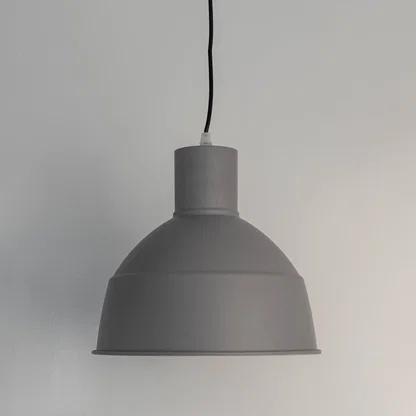 Minimalist white metal pendant light with smooth dome shade designed for contemporary home interiors.