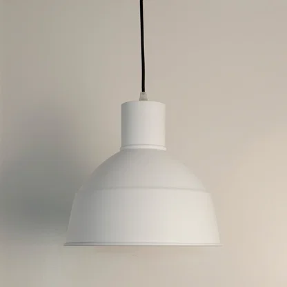 White metal pendant light with smooth dome shade crafted for modern kitchens and dining spaces.