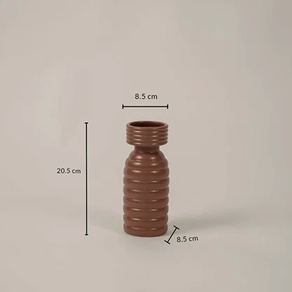 Brown ribbed ceramic vase with size shown as 20.5 cm height and 8.5 cm width for accurate modern home decor placement.