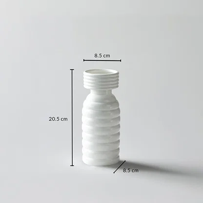 Dimension image of the ribbed white ceramic vase showing height 20.5 cm  width 8.5 cm  and depth 8.5 cm against a clean white background.