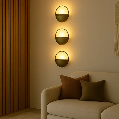 Modern metal wall lamp with arched design and stone shade offering artistic lighting ideal for living rooms hallways or bedroom decor.