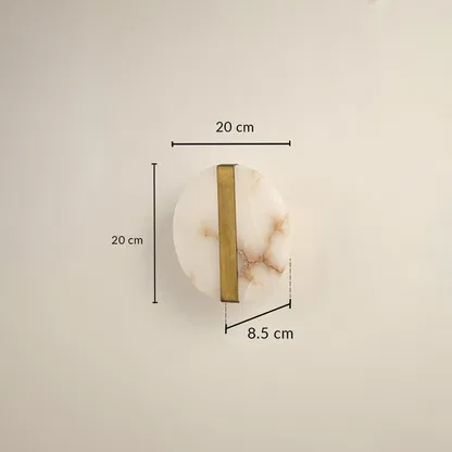 Marble gold wall light with 20 cm height 20 cm width and 8.5 cm depth for modern decor spaces.