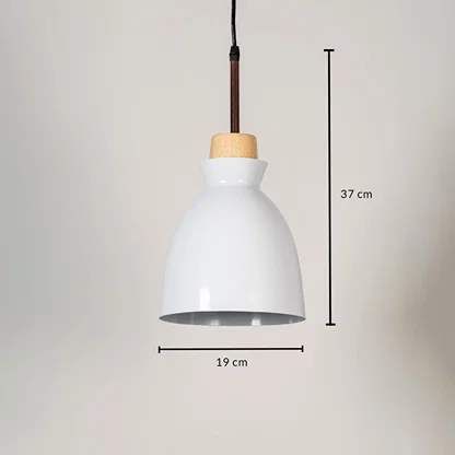 White metal pendant light measuring 19 cm width and 37 cm height crafted for stylish ceiling lighting decor.