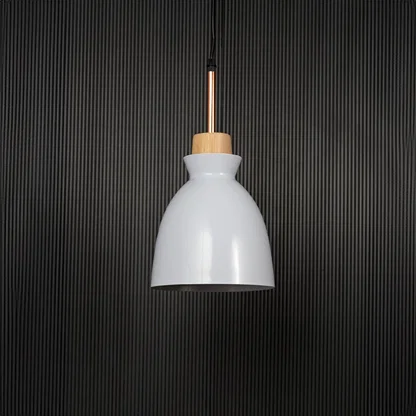 Black background image of white horn pendant light for elegant dining room decor styling showing sleek modern exterior.